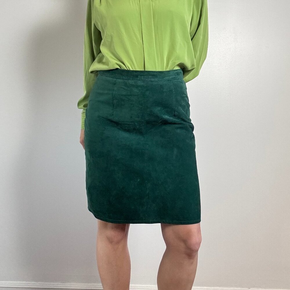 Vintage Emerald Green Suede Pencil Skirt Size M/L